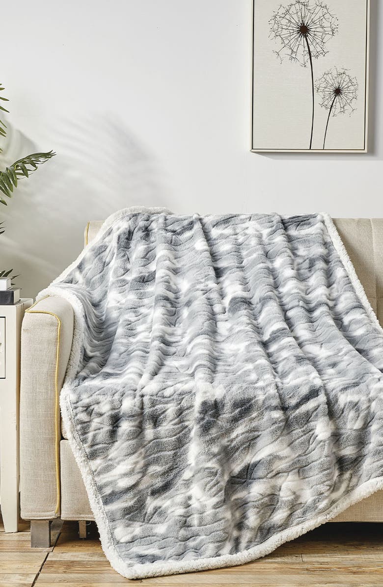 Luxury Home Alaska Microplush Faux Shearling Throw Blanket, Alternate, color, Grey