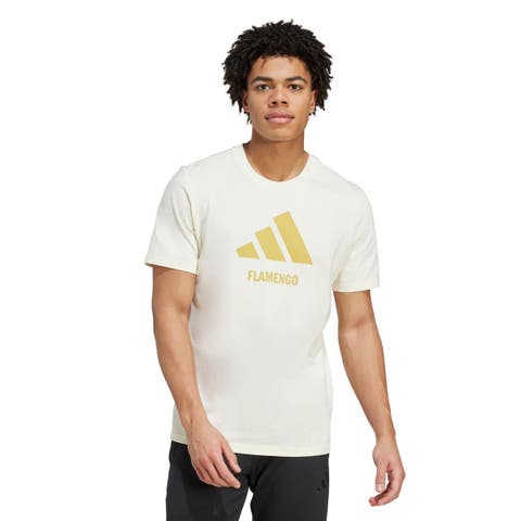 Men's adidas  Cream CR Flamengo Three-Stripes Wordmark T-Shirt