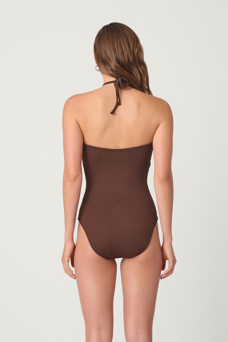 Checkered Texture Cinched One Piece, Alternate, color, Mocha