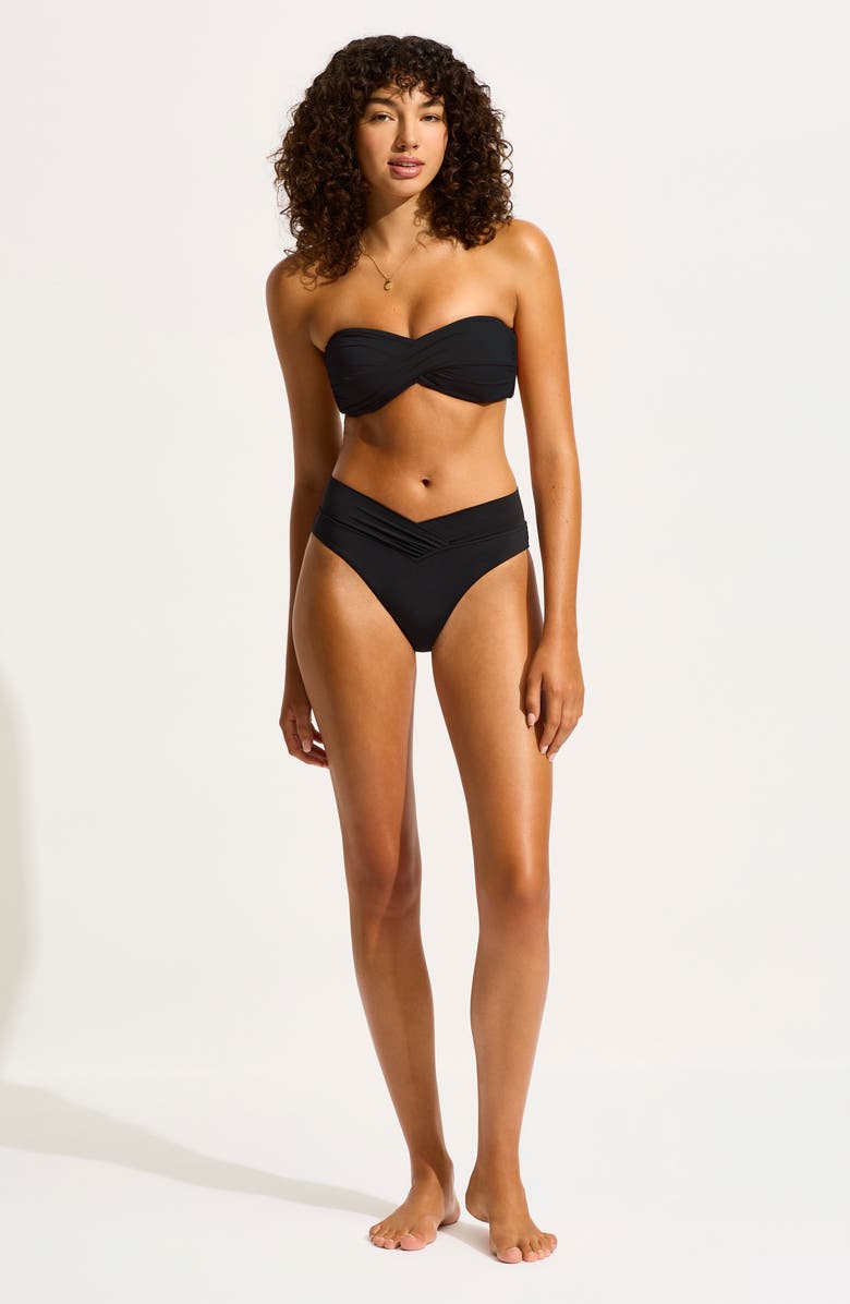 Seafolly V-Front High Cut Bikini Bottoms, Alternate, color, Black