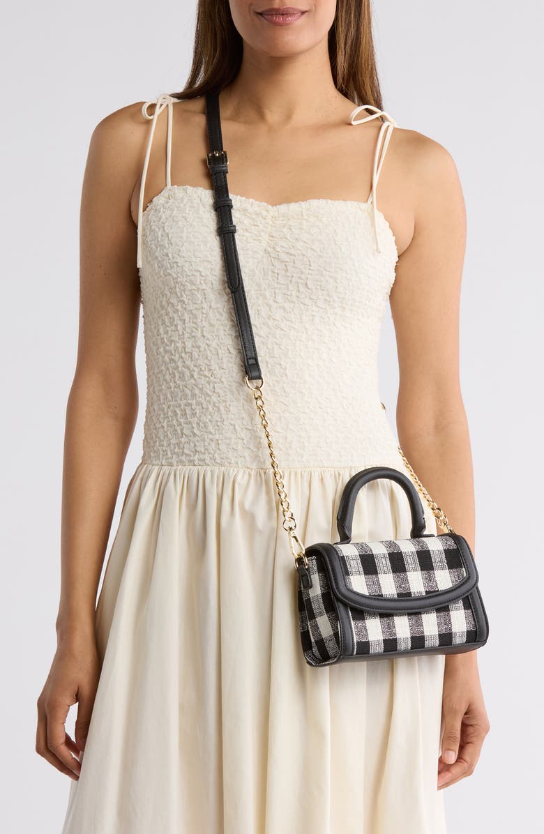 Madden Girl Tweed Top Handle Bag, Alternate, color, Black Gingham