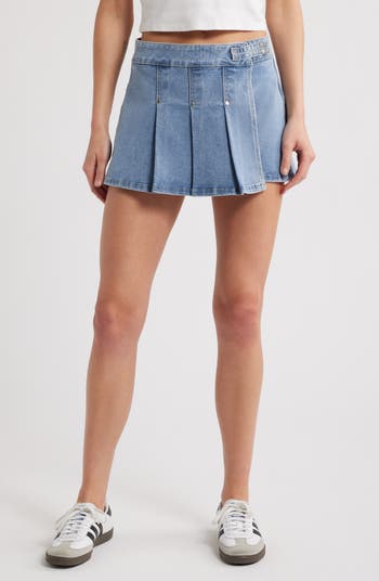Naya Pleated Denim Wrap Skort