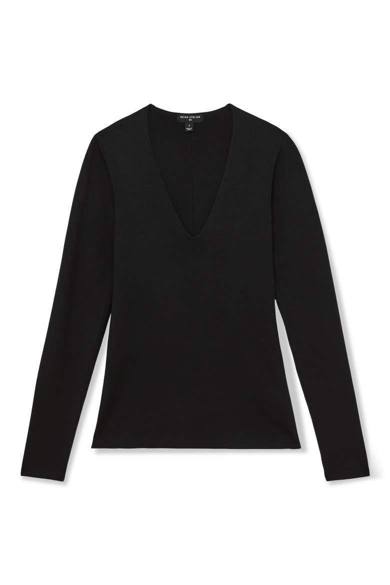 Maeve V-Neck Silk Blend Sweater, Alternate, color, BLACK