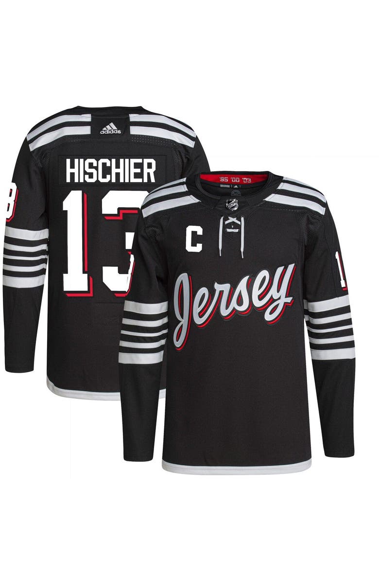 adidas Men's adidas Nico Hischier Black New Jersey Devils Alternate Primegreen Authentic Player Jersey, Main, color,
