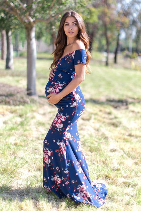 Floral Off Shoulder Wrap Maternity Photoshoot Gown/Dress