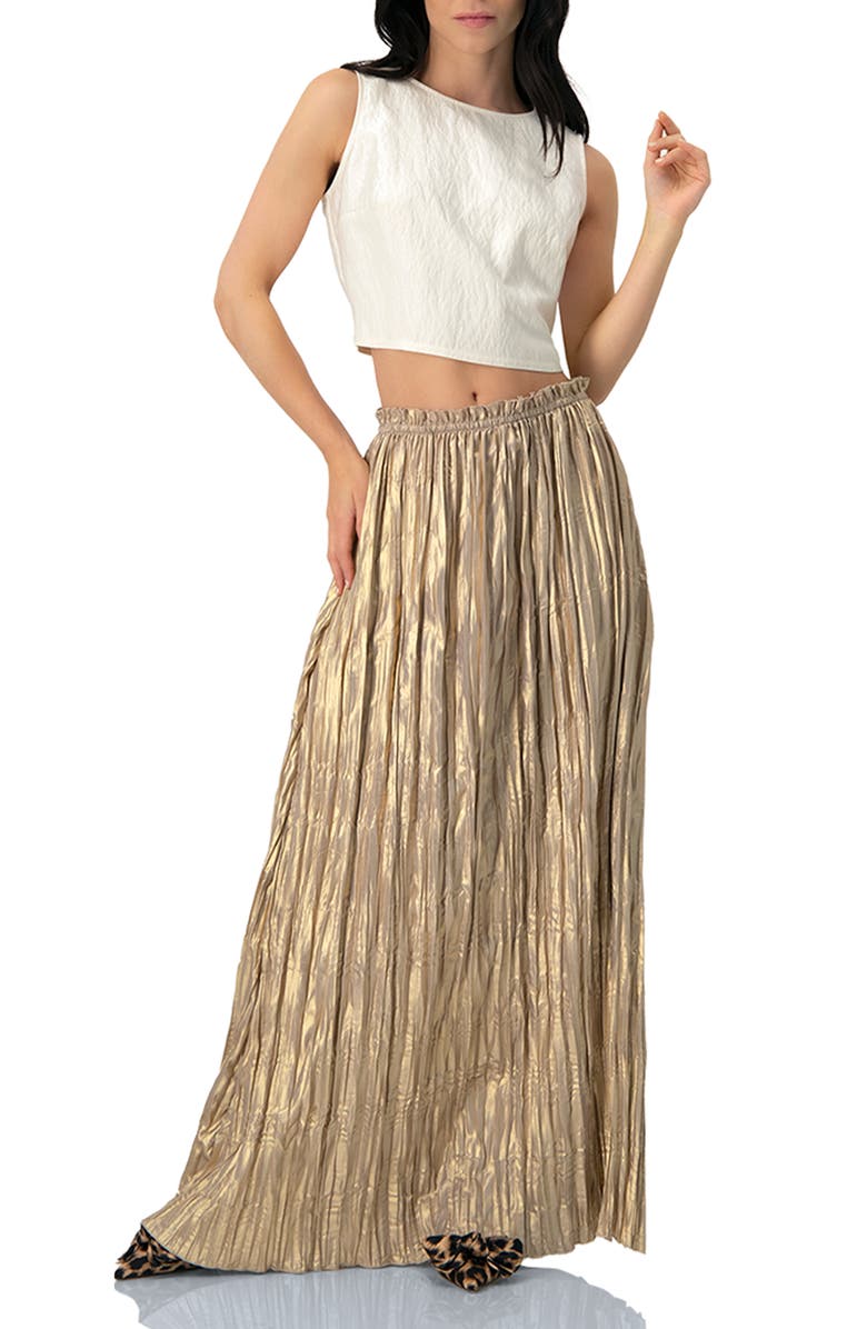 IVONNE Pleated Maxi Skirt, Alternate, color, Gold