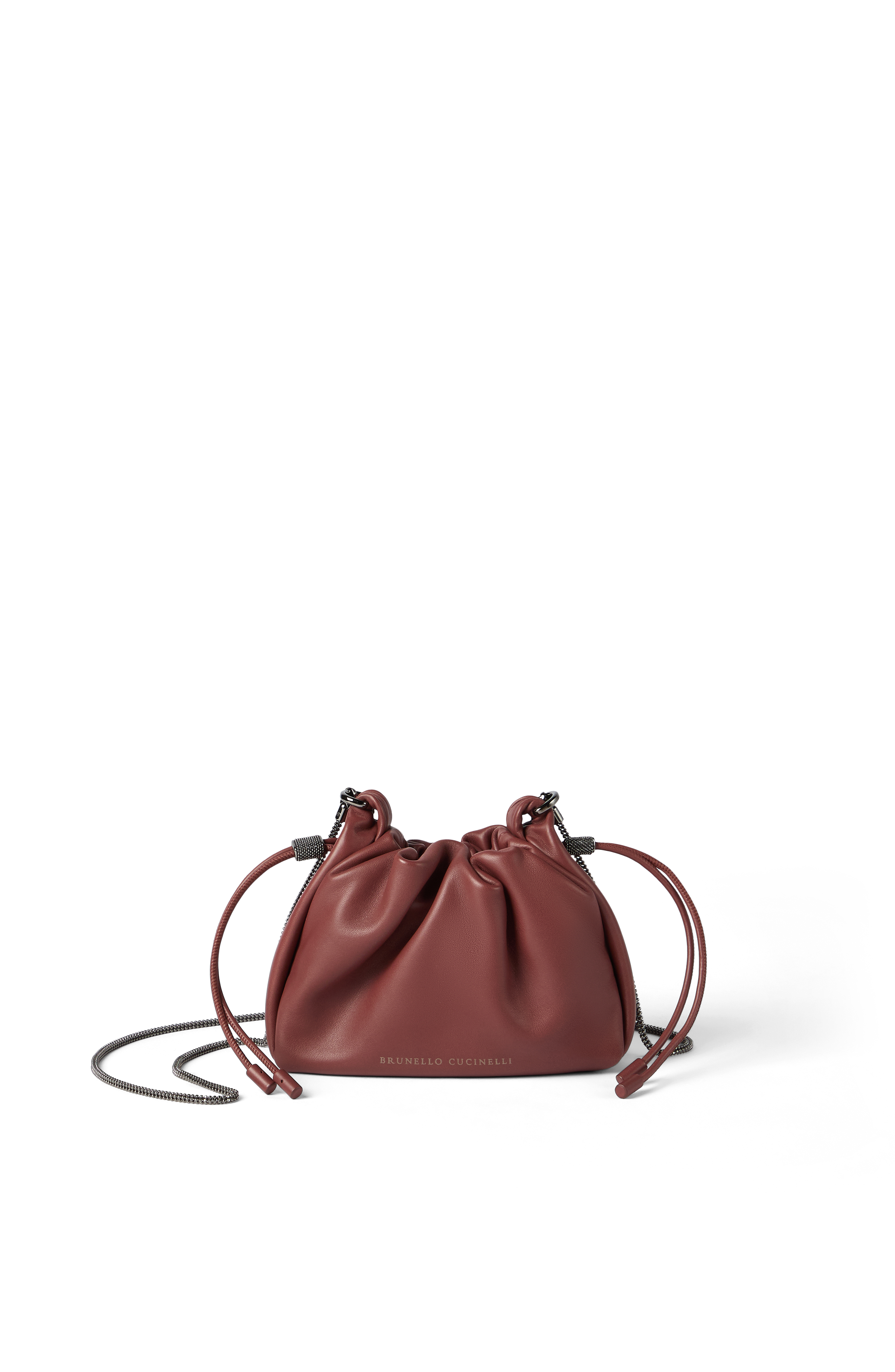 Brunello Cucinelli Soft leather mini Mellow Bucket bag, Main, color, Firebrick
