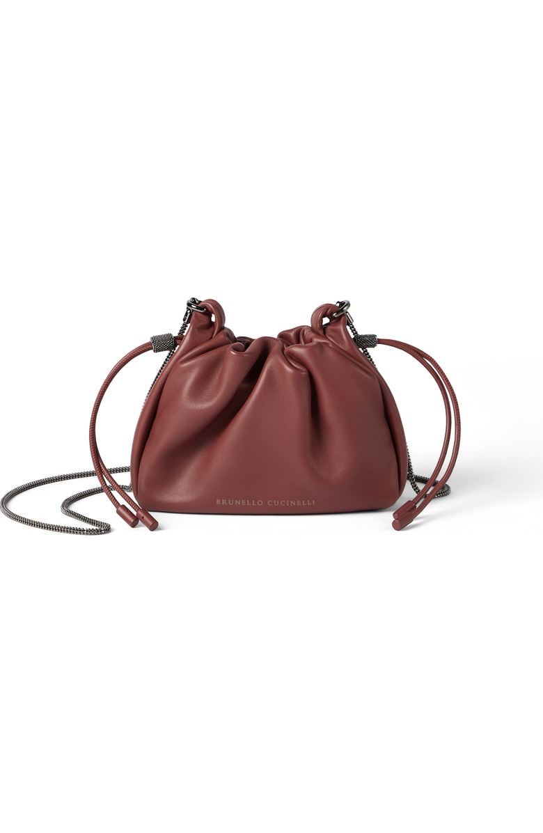 Brunello Cucinelli Soft leather mini Mellow Bucket bag, Main, color, Firebrick