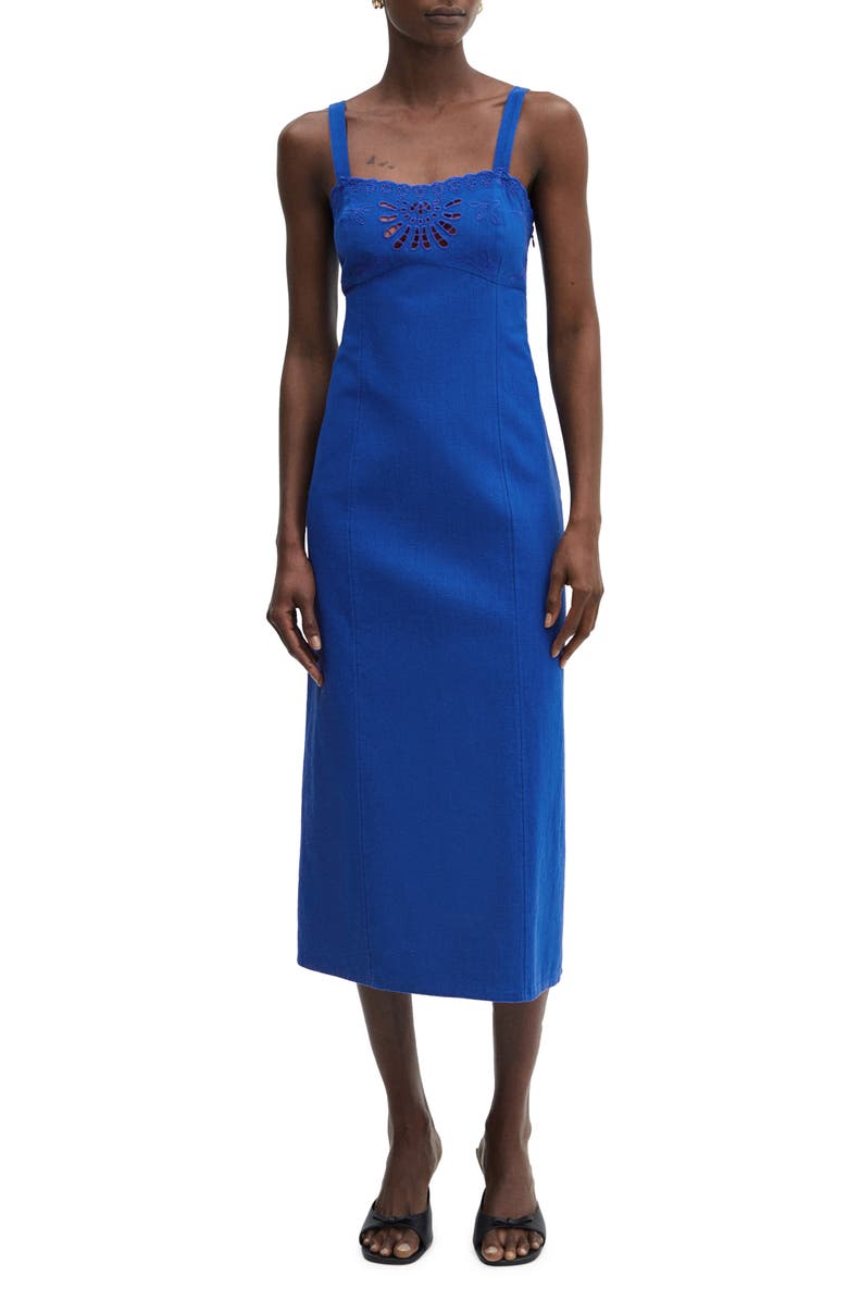 MANGO Eyelet Detail Cotton Midi Dress, Main, color, 