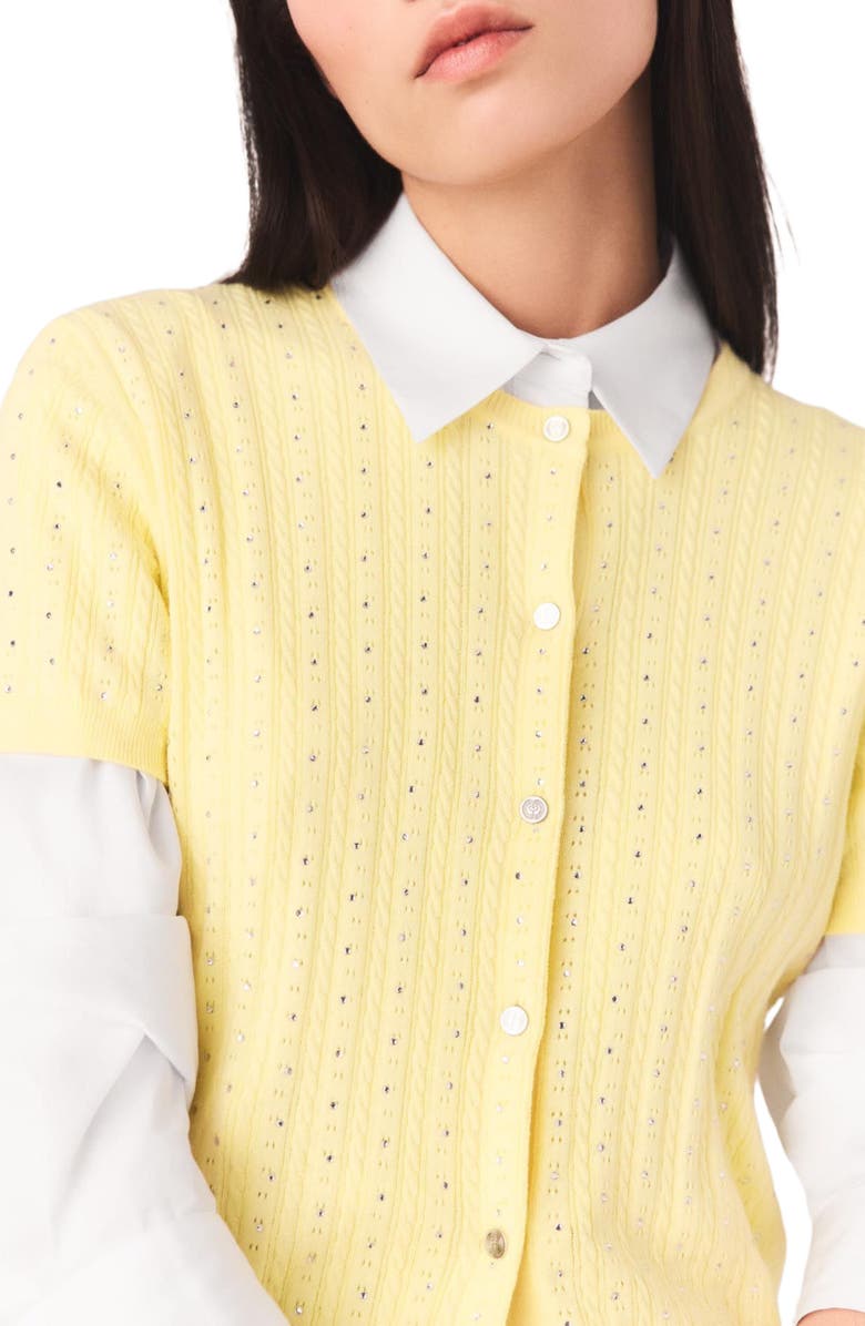 maje Cardigan with rhinestone neck, Alternate, color, Yellow