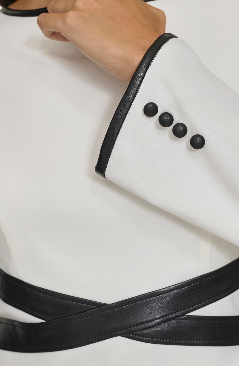 Calvin Klein Long Sleeve Faux Leather Trim Sheath Dress, Alternate, color, 