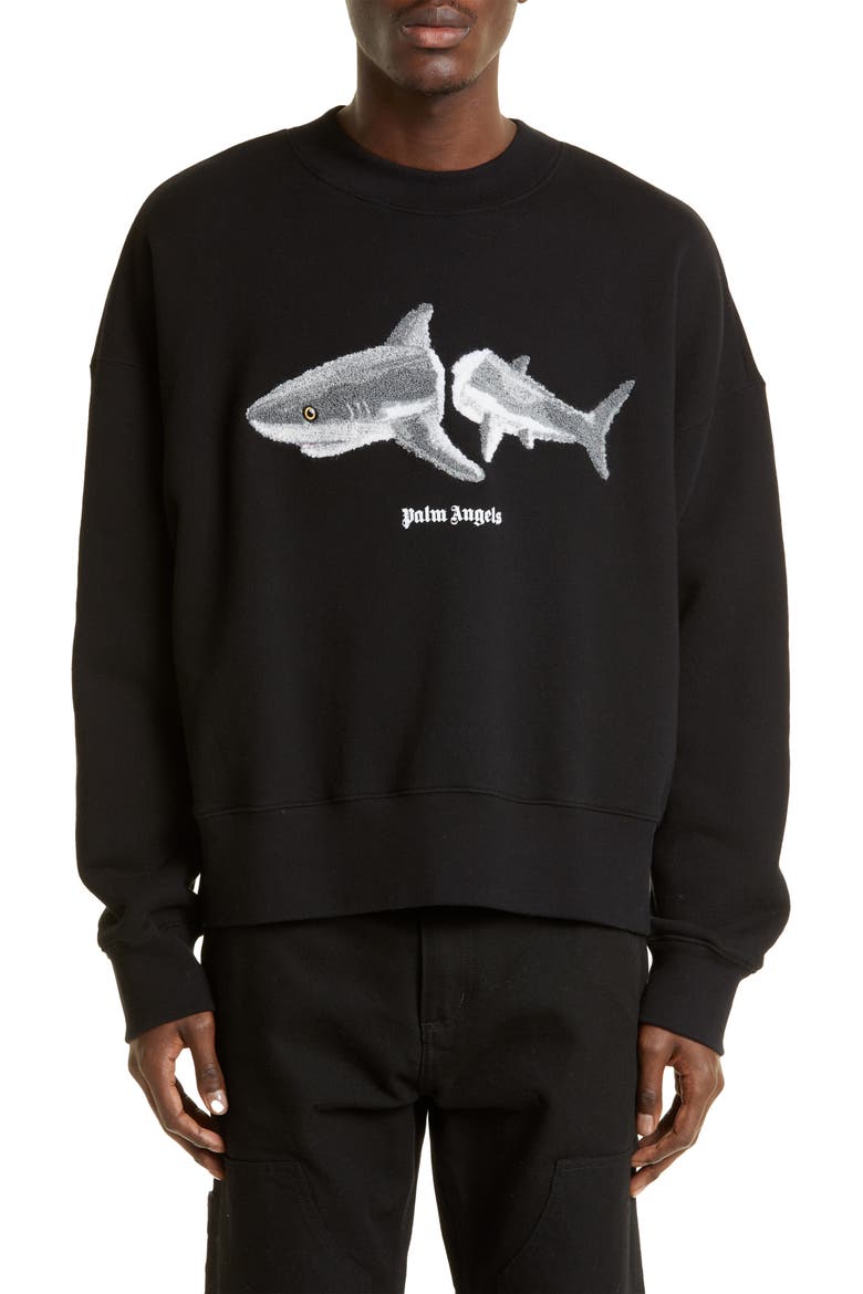 Shark Appliqué Sweatshirt, Main, color, BLACK GREY