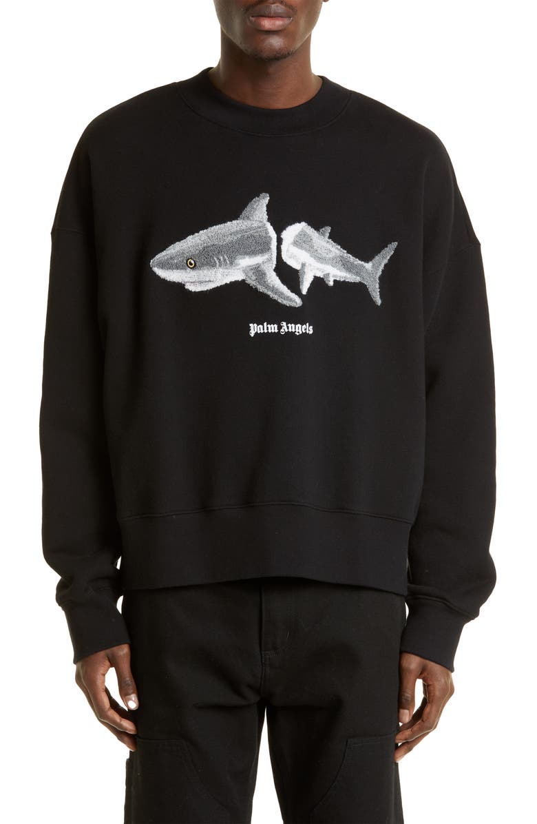 Palm Angels Shark Appliqué Sweatshirt, Main, color, 
