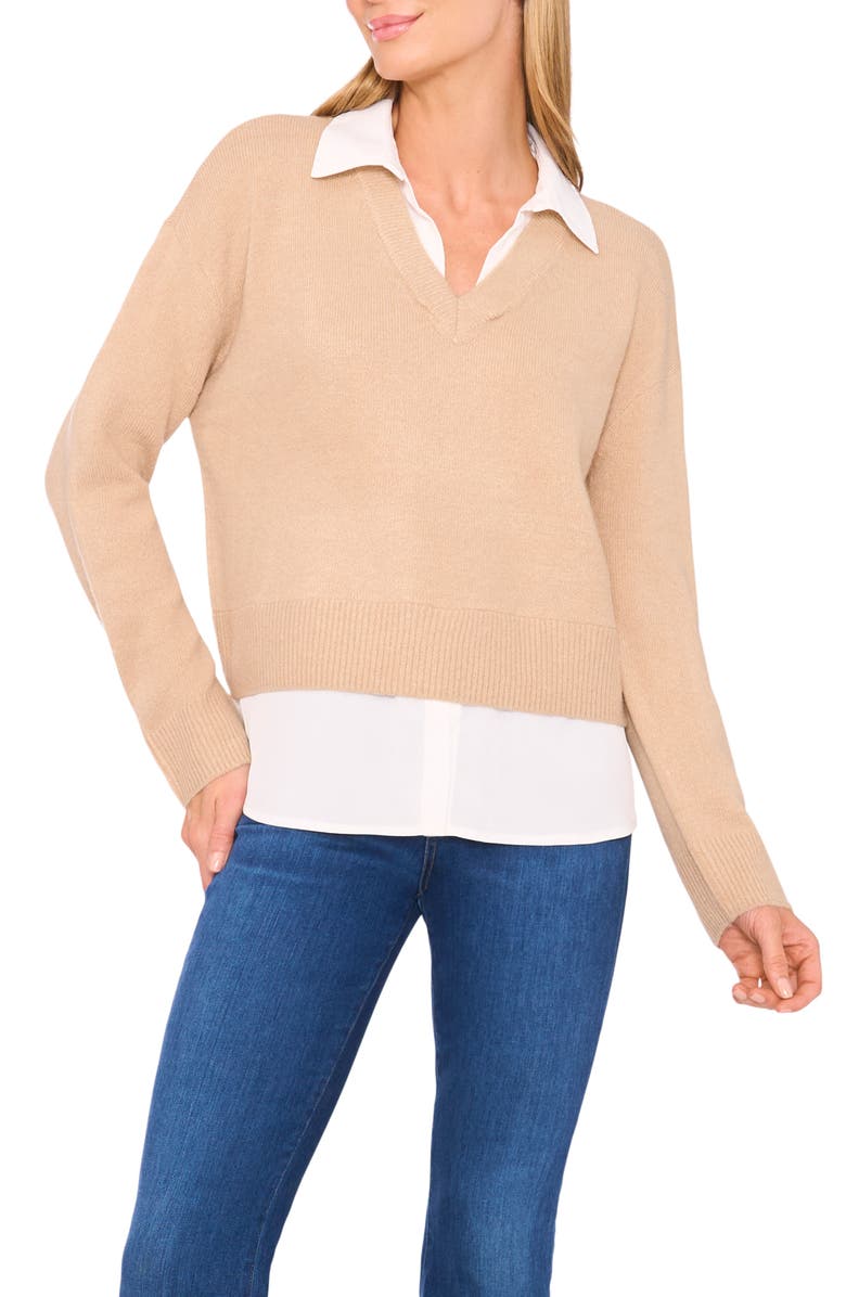 Halogen<sup>®</sup> Layered Look Sweater, Main, color, Nomad Camel