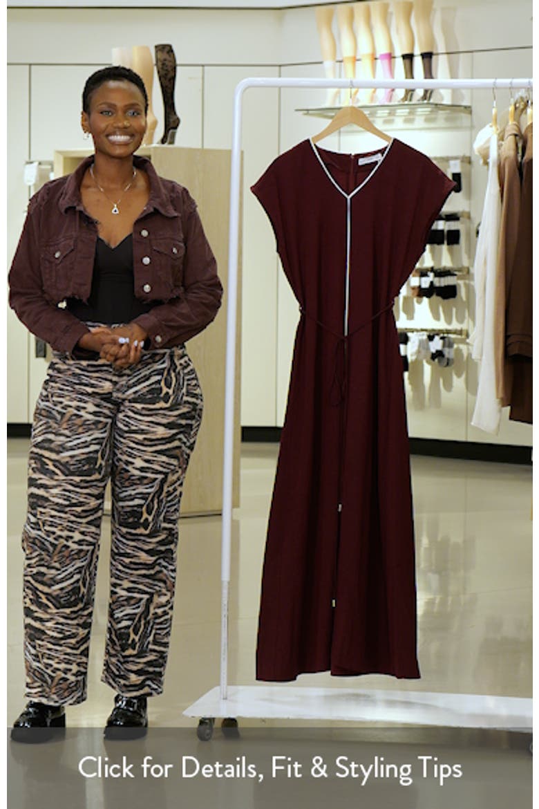 Contrast Piping Belted Midi Dress video