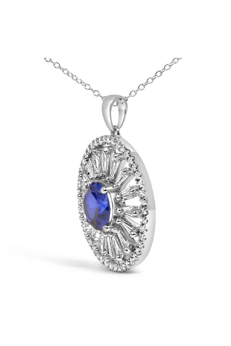 Sterling Silver Lab Grown Sapphire and 1.0 Cttw Baguette Diamond Medallion Pendant Necklace, Alternate, color, Silver