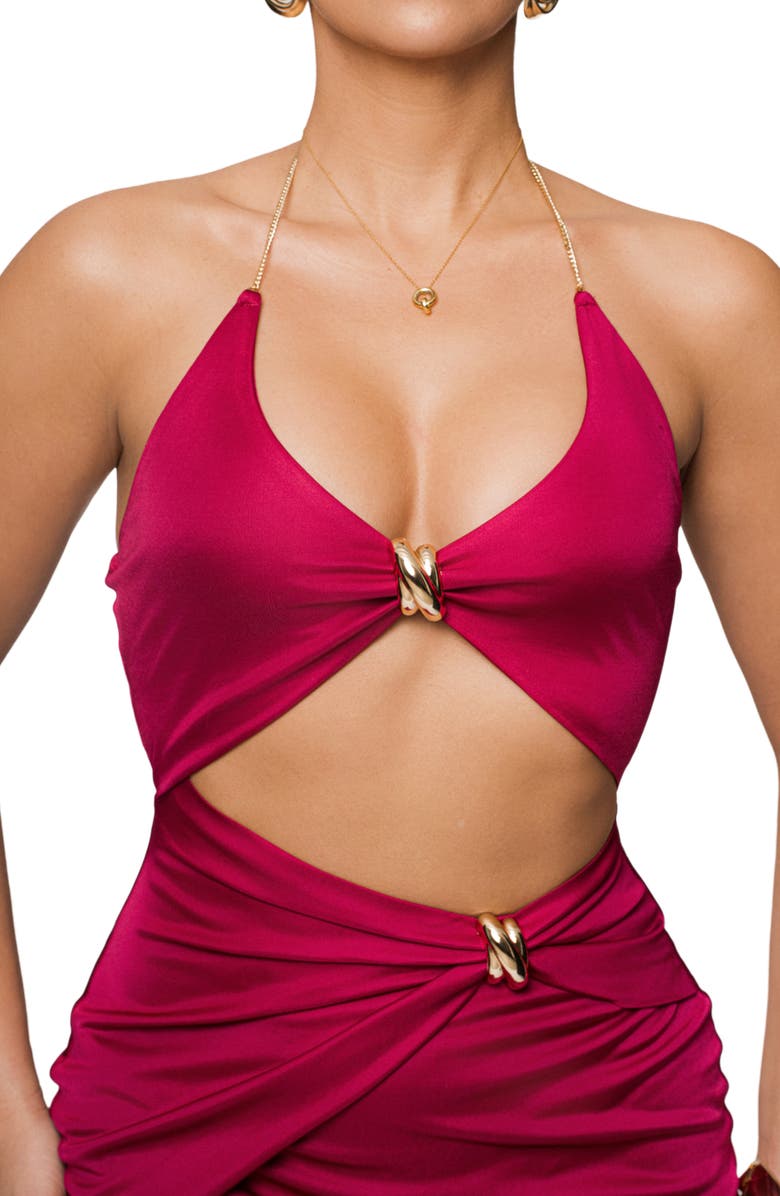 JLUXLABEL Cutout Chain Halter Midi Dress, Alternate, color, Pink