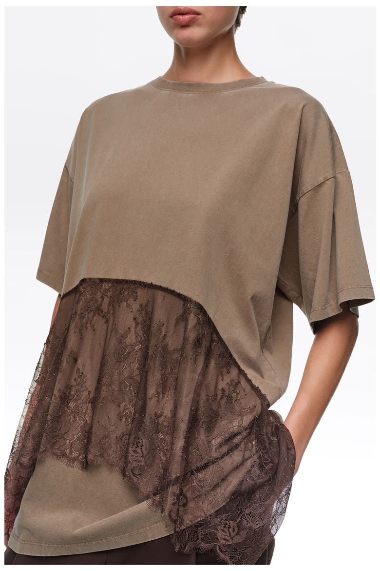 Lace Ruffle Oversized T-shirt, Alternate, color, LIGHT TAUPE