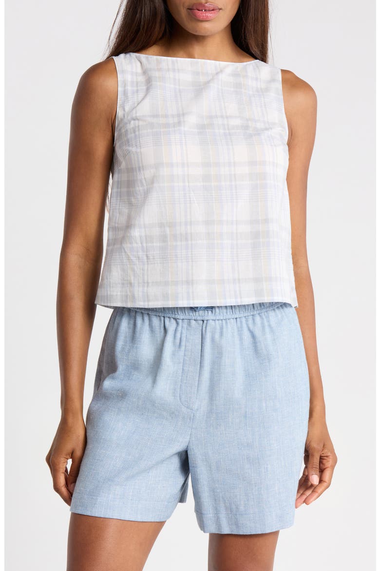 Plaid Cotton Madras Bateau Neck Shell, Main, color, OLYMPIC MULTI