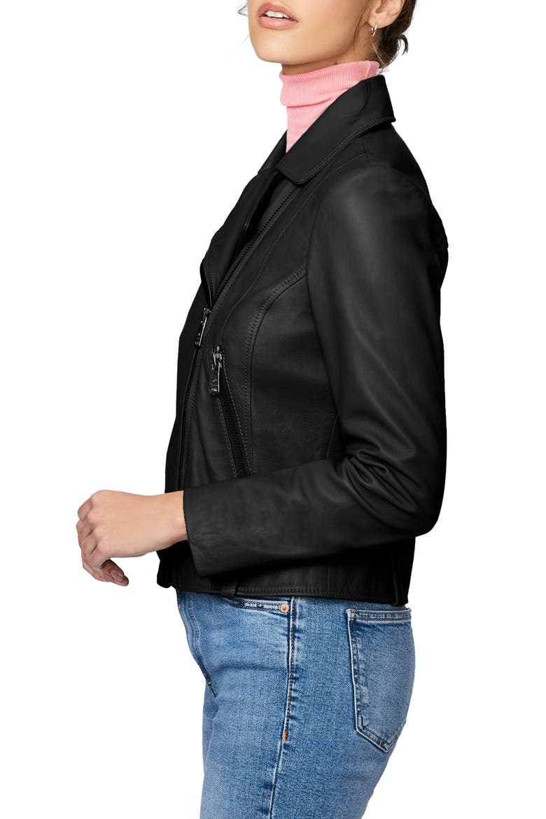 Leather Moto Jacket, Alternate, color, BLACK