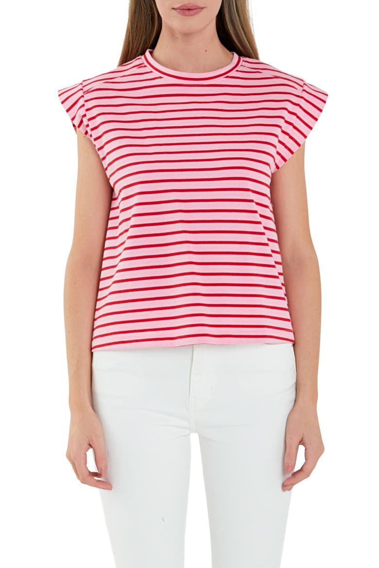 Stripe Cotton T-Shirt, Main, color, PINK/ RED