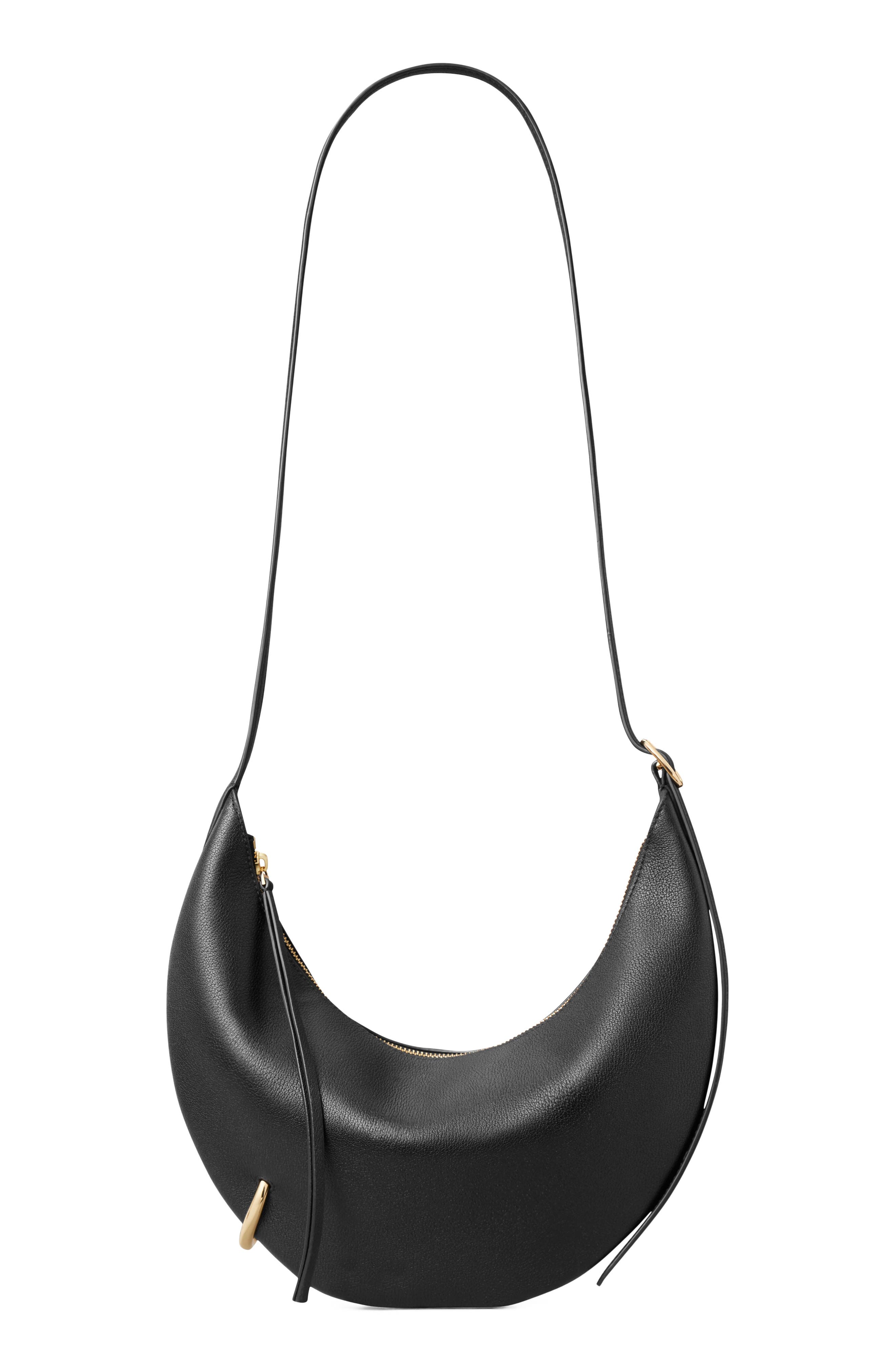 Pierced Leather Crossbody Bag, Alternate, color, BLACK