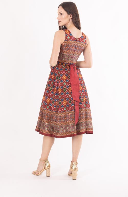 Raas Russet Ajrakh Print Midi Dress In Maroon