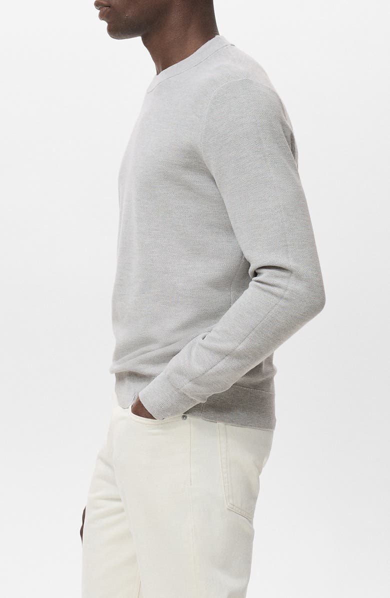 MANGO Crewneck Piqué Sweater, Alternate, color, Medium Heather Grey