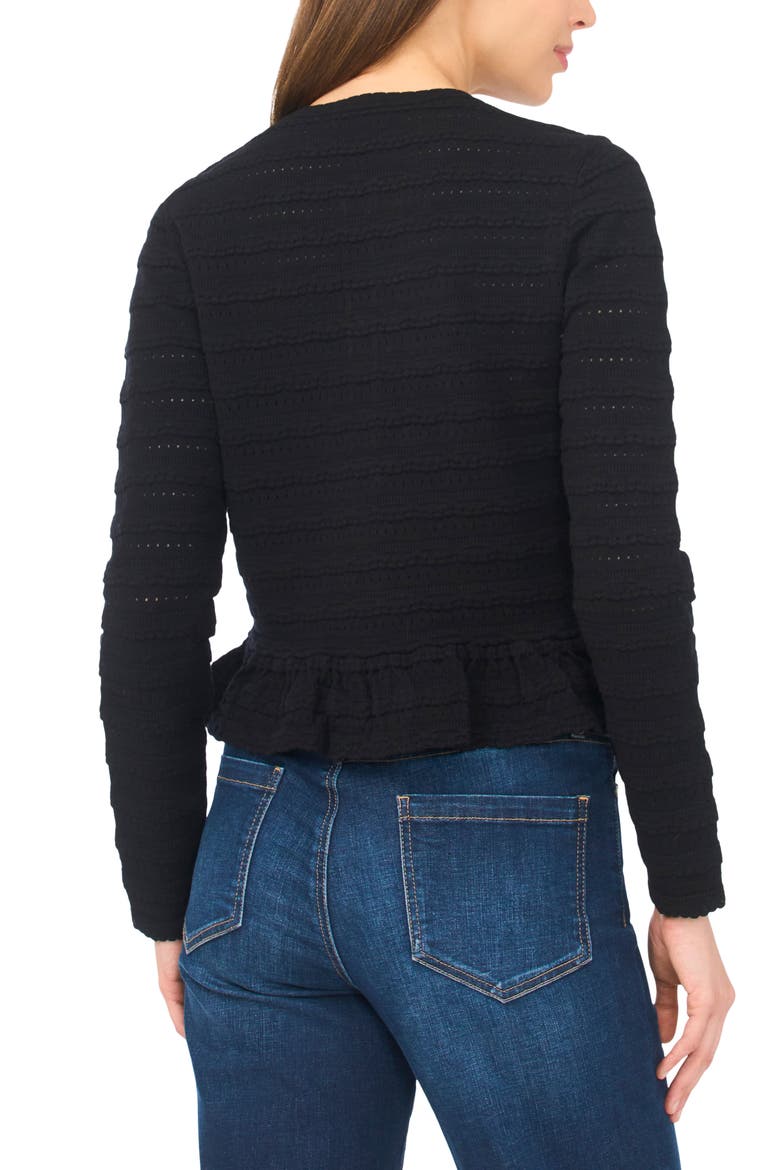 Ruffle Pointelle Cardigan, Alternate, color, RICH BLACK