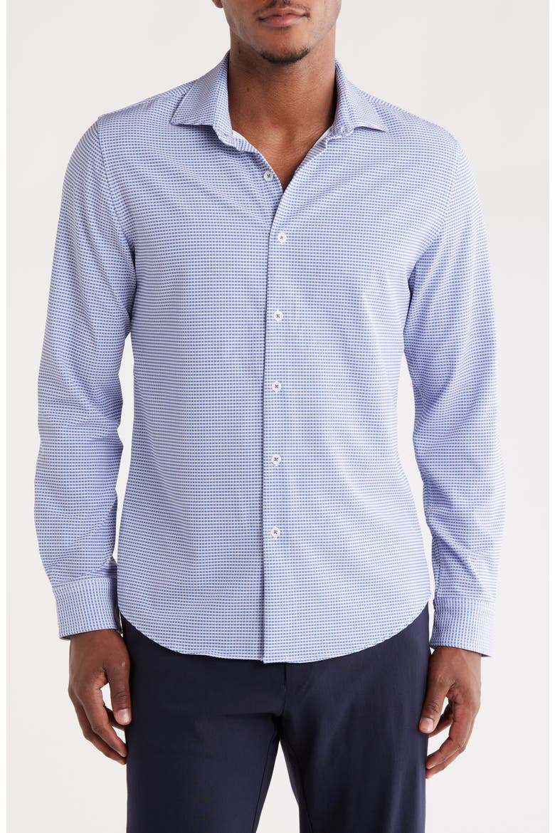 Geometric Tech Long Sleeve Button Front Shirt, Main, color, BLUE/ WHITE