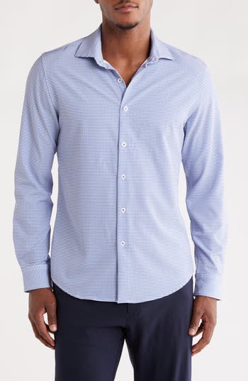 Denim And Flower Geometric Tech Long Sleeve Button Front Shirt In Blue