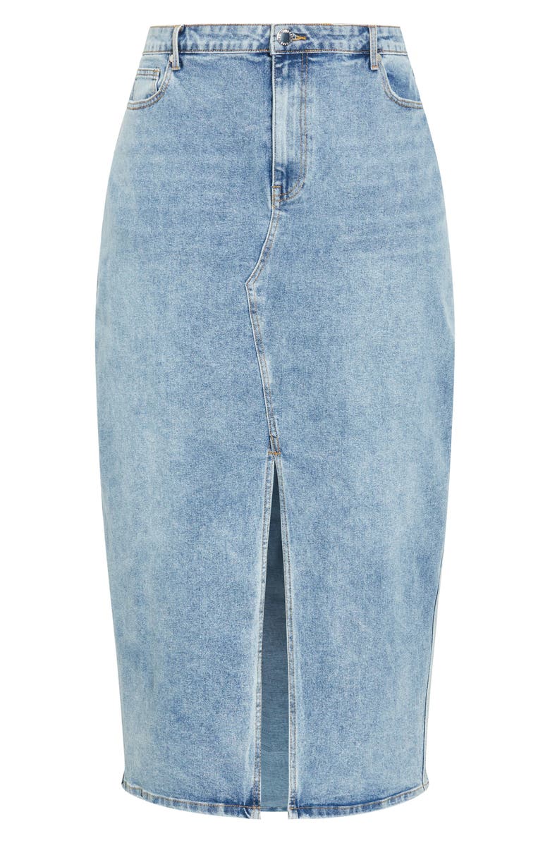 City Chic Oaklyn Front Slit Midi Denim Skirt, Alternate, color, Mid Denim