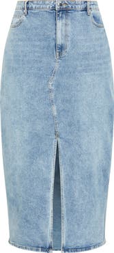 City Chic Oaklyn Front Slit Midi Denim Skirt