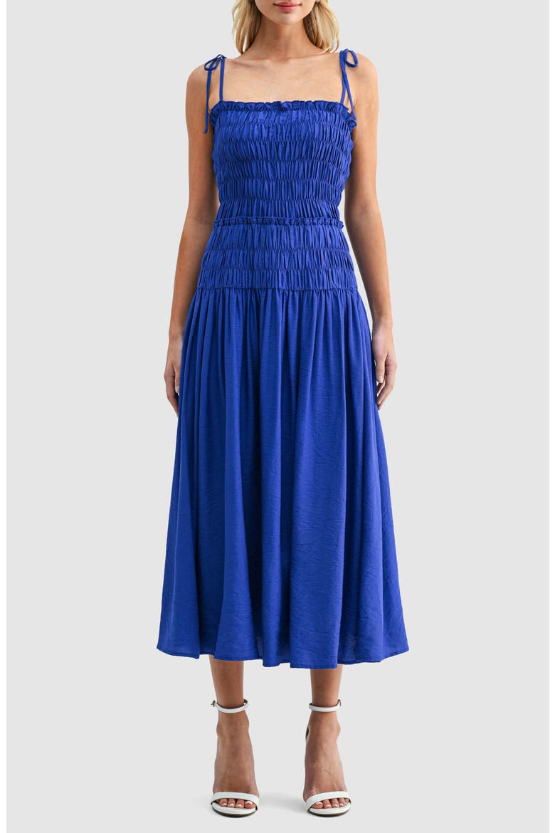 Smocked Bodice Jersey Midi Dress, Main, color, COBALT