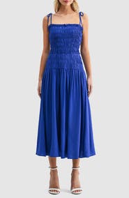 All in Favor Smocked Bodice Jersey Midi Dress