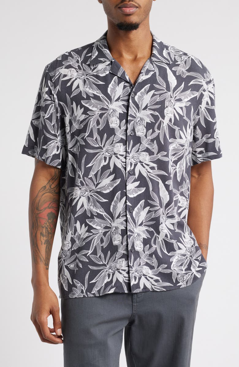Open Edit Floral Camp Shirt, Main, color, Grey Fresh Botanical