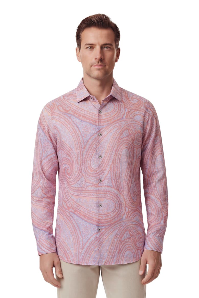 Uomo Wild Paisley Oxford Long Sleeve Fine Linen Shirt, Main, color, Pink