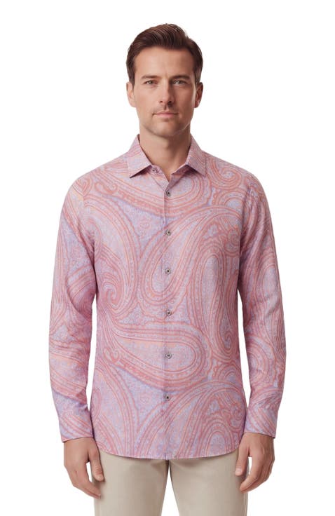 Uomo Wild Paisley Oxford Long Sleeve Fine Linen Shirt