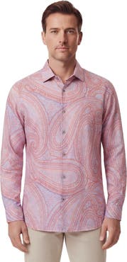 Lords of Harlech Uomo Wild Paisley Oxford Long Sleeve Fine Linen Shirt