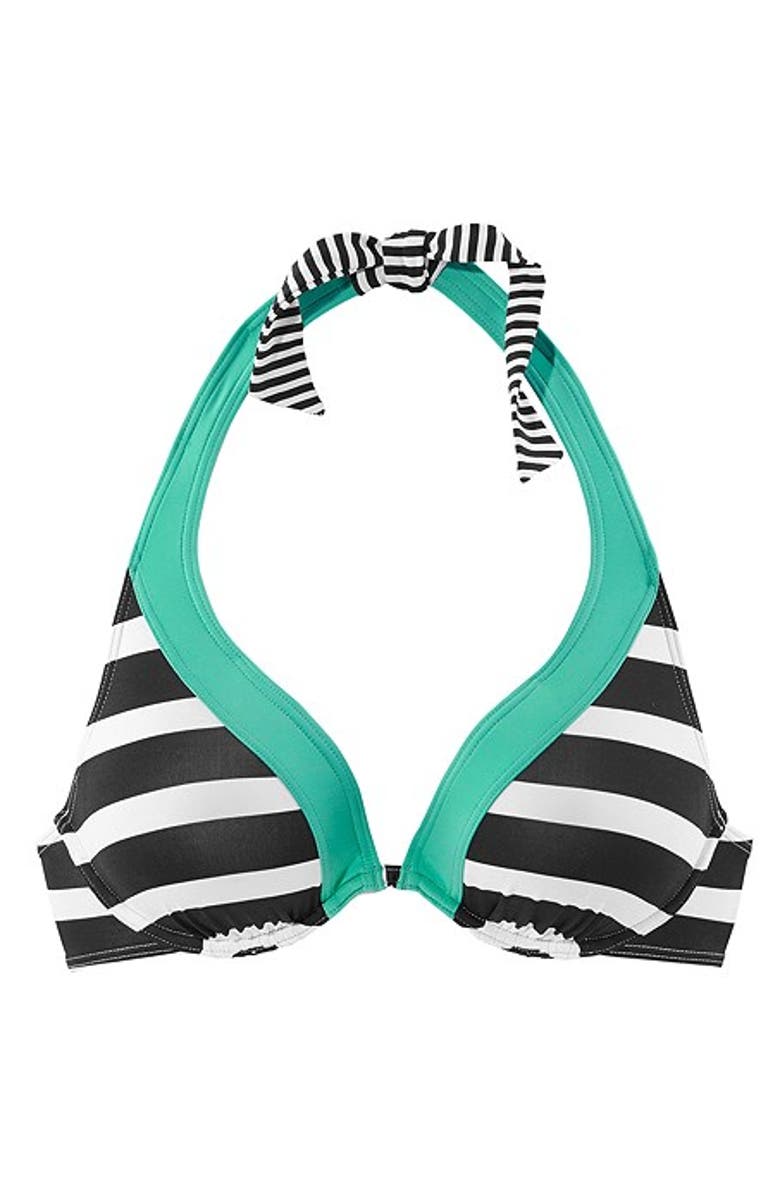 LASCANA Striped Underwire Bikini Top Size 40D, Alternate, color, Black & Mint