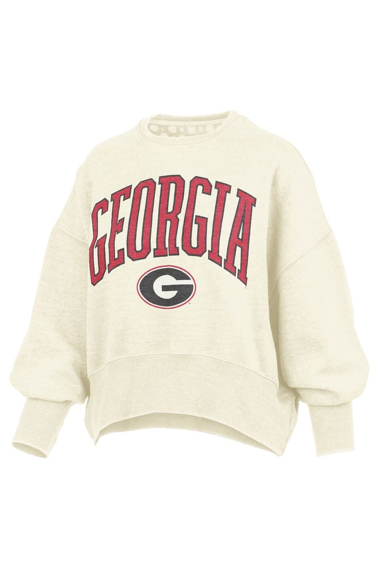 Women's Pressbox Natural Georgia Bulldogs Oversized Waist-Length Crewneck Sweatshirt, Alternate, color, Natural