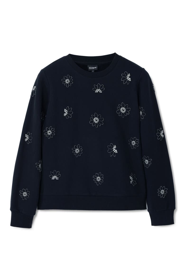 Joya Floral Embellished Sweatshirt, Alternate, color, BLACK