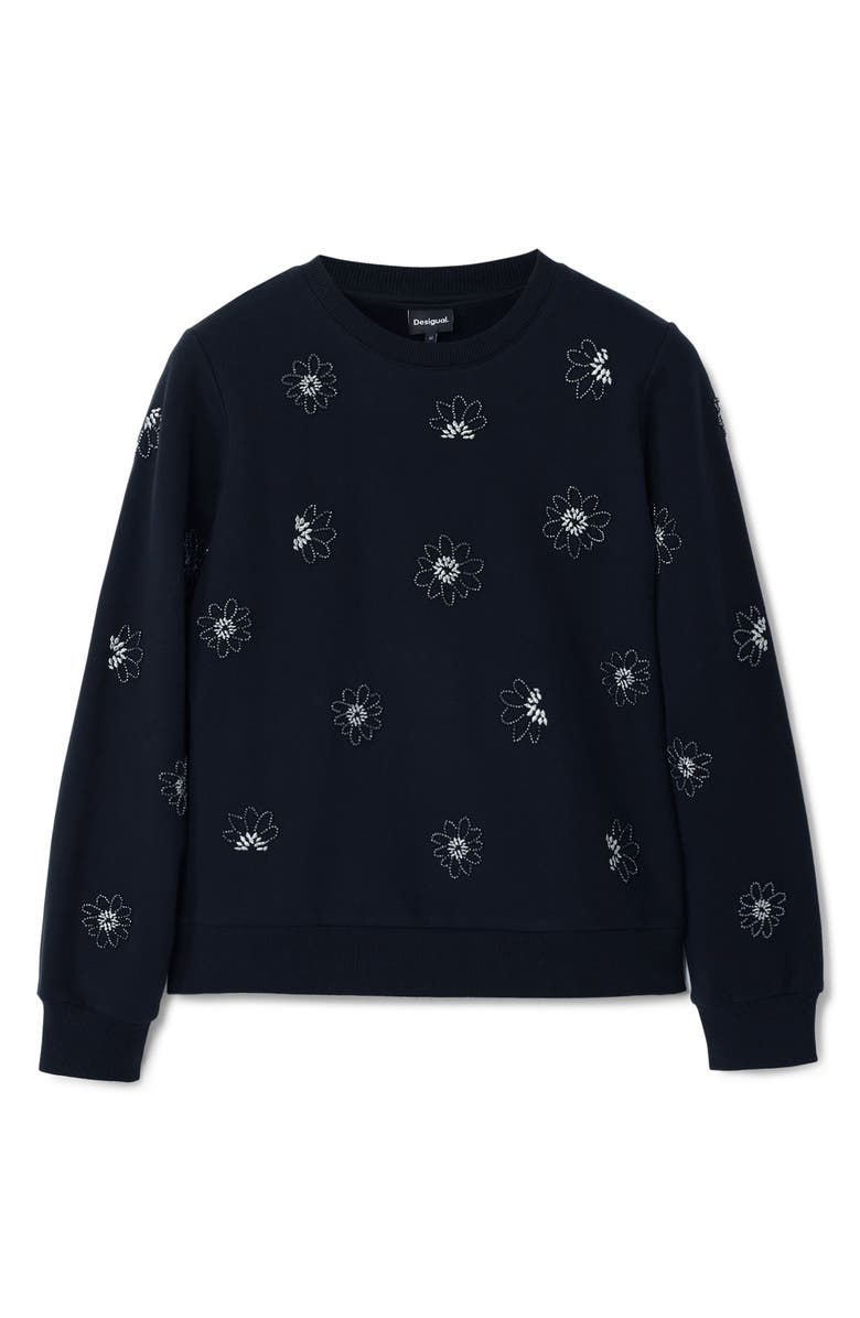 Desigual Joya Floral Embellished Sweatshirt, Alternate, color, 
