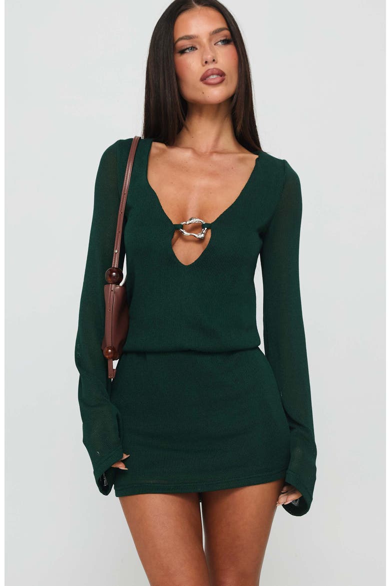 Charming Long Sleeve Knit Minidress, Alternate, color, FOREST