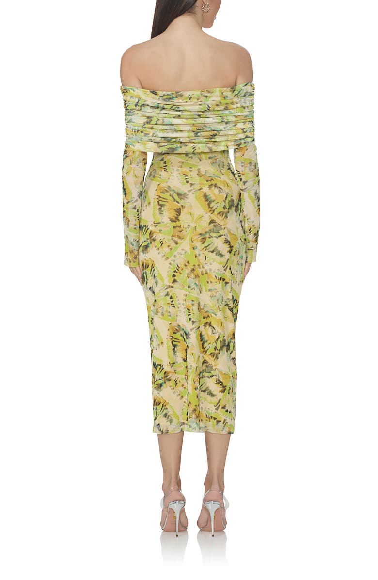AFRM Cornelia Off the Shoulder Long Sleeve Mesh Midi Dress, Alternate, color, Lime Wing