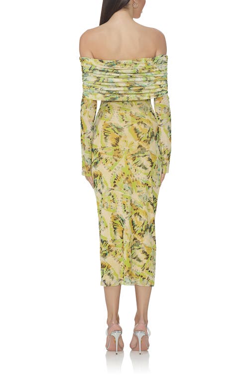 AFRM AFRM CORNELIA OFF THE SHOULDER LONG SLEEVE MESH MIDI DRESS