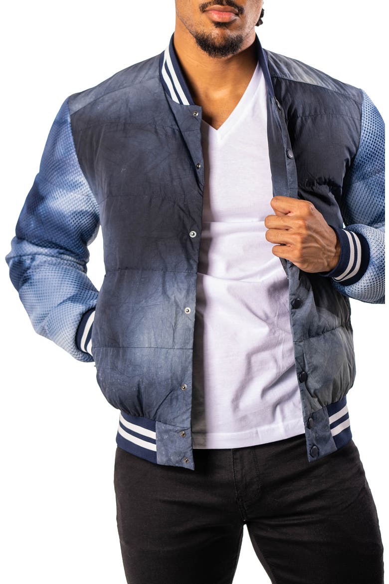Ocean Sky Blue Quilted Bomber Jacket, Alternate, color, BLUE
