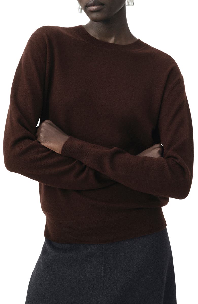 MANGO Selection Crewneck Wool Sweater, Main, color, Chocolate