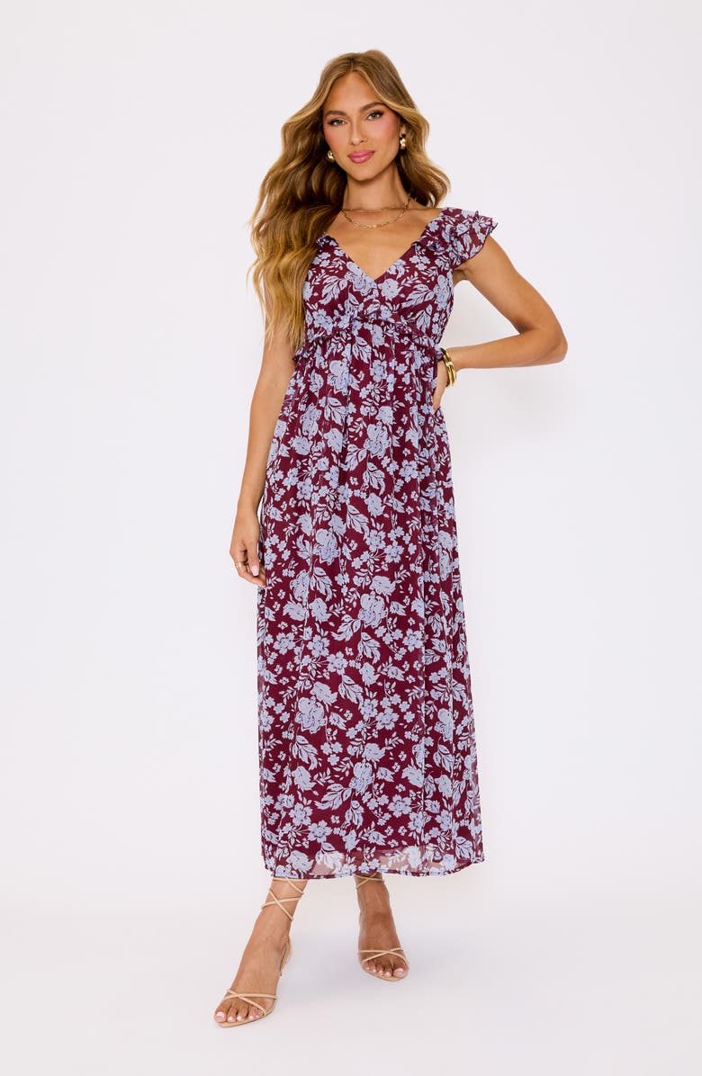 VICI Collection Enchanting Floral Ruffle Maxi Dress, Alternate, color, Burgundy Blue Floral