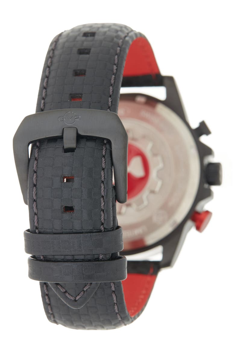 Men's GV2 Scuderia White Dial Black Leather Chronograph Date Watch, 45mm, Alternate, color, BLACK/BLACK/BLACK